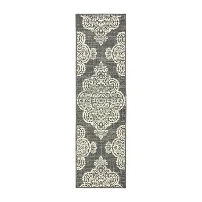 Covington Home Martinique Center 2'3"x7'6" Medallion Indoor Outdoor Rectangular Runner In Gray