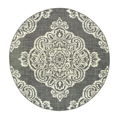 Covington Home Martinique Center Medallion 7'10" X 7'10" Indoor Outdoor Round Area Rug In Gray