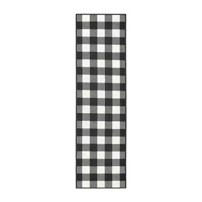 Covington Home Martinique Gingham Plaid 2'3"x7'6" Indoor Outdoor Rectangular Runner In Black