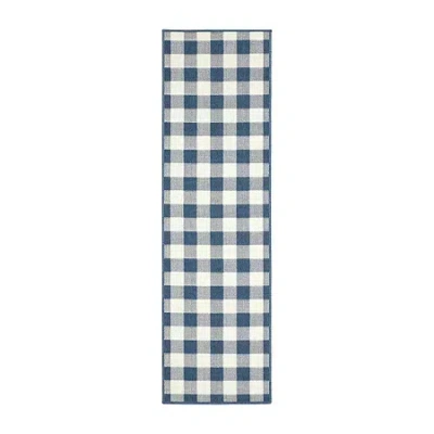 Covington Home Martinique Gingham Plaid 2'3"x7'6" Indoor Outdoor Rectangular Runner In Blue