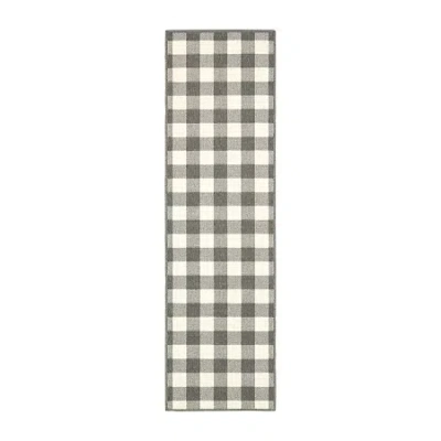Covington Home Martinique Gingham Plaid 2'3"x7'6" Indoor Outdoor Rectangular Runner In Gray