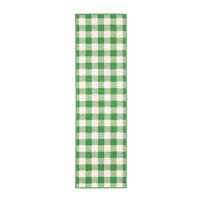 Covington Home Martinique Gingham Plaid 2'3"x7'6" Indoor Outdoor Rectangular Runner In Green