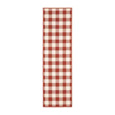 Covington Home Martinique Gingham Plaid 2'3"x7'6" Indoor Outdoor Rectangular Runner In Red