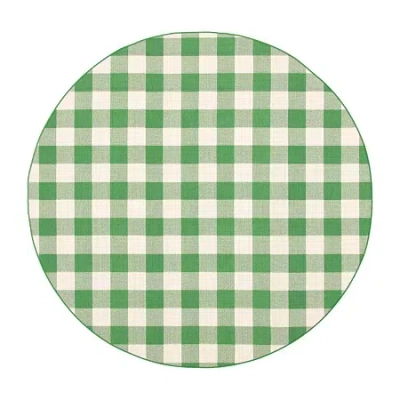 Covington Home Martinique Gingham Plaid 7'10" X 7'10" Indoor Outdoor Round Area Rug In Green