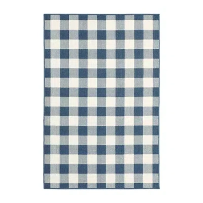 Covington Home Martinique Gingham Plaid Indoor Outdoor Rectangular Accent Rug In Blue