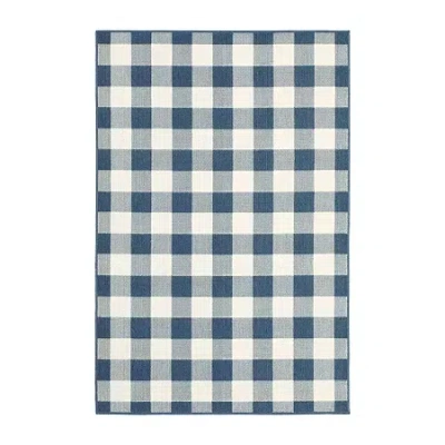 Covington Home Martinique Gingham Plaid Indoor Outdoor Rectangular Area Rug In Blue