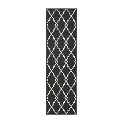 Covington Home Martinique Intricate Trellis 2'3"x7'6" Indoor Outdoor Rectangular Runner In Black