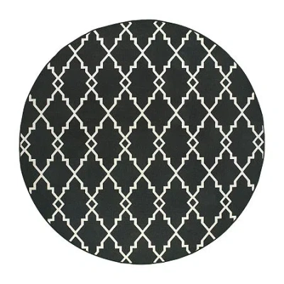 Covington Home Martinique Intricate Trellis 7'10" X 7'10" Indoor Outdoor Round Area Rug In Black
