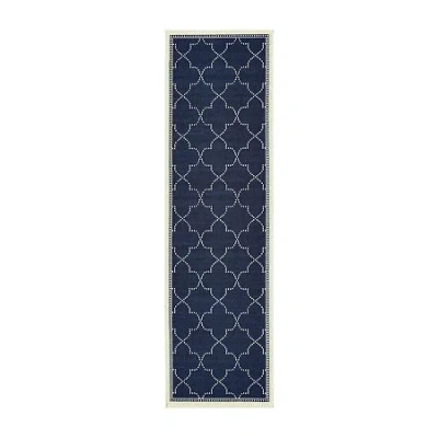 Covington Home Martinique Scallop Trellis 2'3"x7'6" Indoor Outdoor Rectangular Runner In Blue