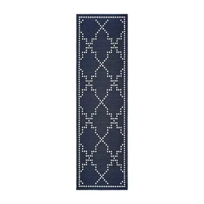 Covington Home Martinique Trellis 2'3"x7'6" Indoor Outdoor Rectangular Runner In Blue