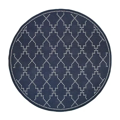 Covington Home Martinique Trellis 7'10" X 7'10" Indoor Outdoor Round Area Rug In Blue