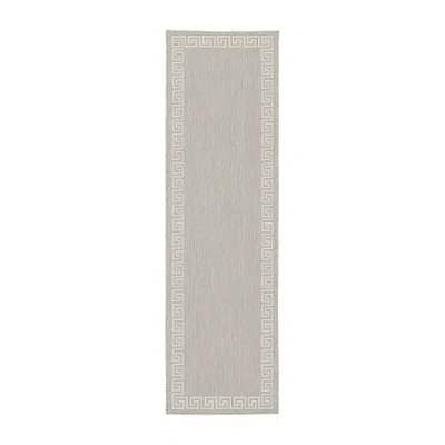 Covington Home Pamplona Greek Key Border 22" X 87" Indoor Outdoor Rectangular Runner In Gray