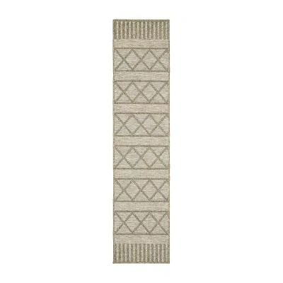 Covington Home Trinidad Geometric Stripes 22"x90" Indoor Outdoor Rectangular Runner In Brown