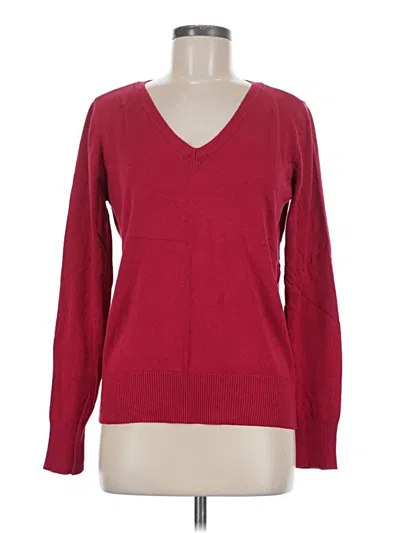 Pre-owned Covington Long Sleeve Top Burgundy Solid Pattern V-neck Tops