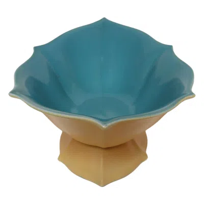 Pre-owned Cowan Pottery Art Deco Matte Yellow And Glossy Blue Ceramic Console Bowl By