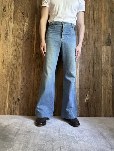 Pre-owned Cowboy Equipment X Made In Usa 1960s Marshal Ries Zipper Faded Hippie Flare Jeans Pants In Blue