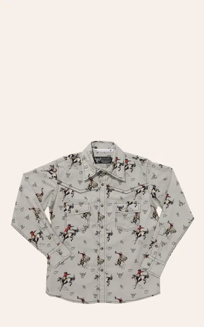 Cowboy Hardware Boy's Gray Vintage Bronco Print Western Shirt