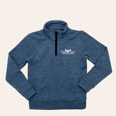 Cowboy Hardware Boys' Indigo Logo Embroidered Quarter Zip Fleece Jacket In Blue