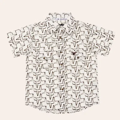 Cowboy Hardware Boys' Off White Skull Print Pearl Snap Western Shirt In Gray