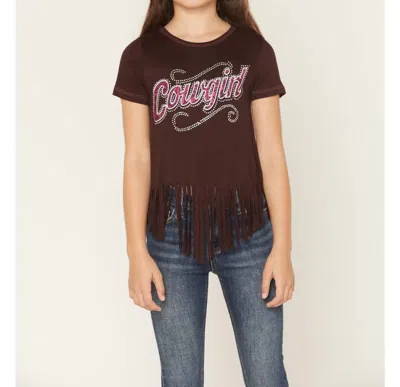 Cowboy Hardware Kids' Cowgirl Fringe Top In Deep Brown