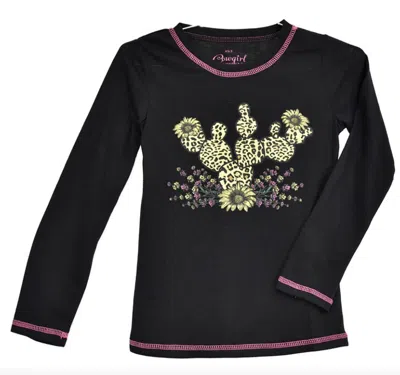 Cowboy Hardware Kid's Leopard Cactus Girls Tee In Black In Multi