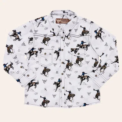 Cowboy Hardware Babies' Toddler Boys' Bronc Print Long Sleeve Pearl Snap Western Shirt In White