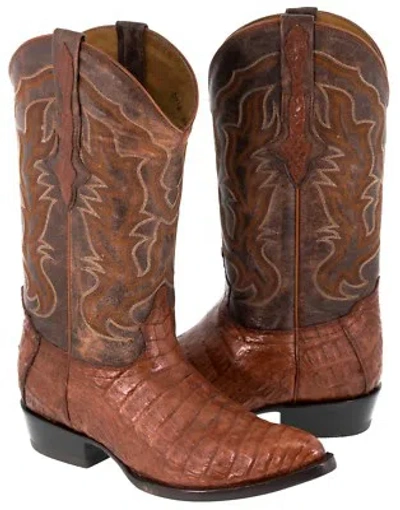 Pre-owned Cowboy Professional Western Dress Leather Cowboy Boots Genuine Crocodile Belly Skin J Toe Cognac In Brown