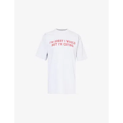 Cowboys Of Habit Womens Grey Red Crying Slogan-print Cotton-jersey T-shirt