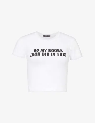 Cowboys Of Habit Womens White Black Slogan-print Slim-fit Cotton-jersey T-shirt