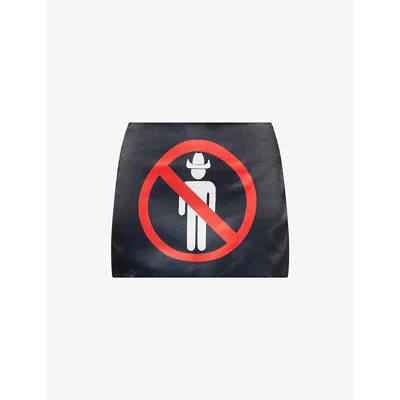 Cowboys Of Habit Womens Black No Cowboys Graphic-print Satin Mini Skirt