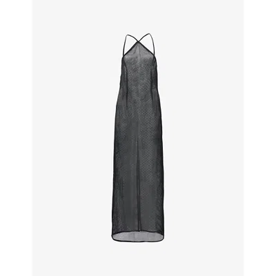 Cowboys Of Habit Womens Airtex Halterneck Mesh Maxi Dress Black