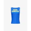 Cowboys Of Habit Womens  Hero Complex Slogan-print Stretch-jersey Tank Top In Blue