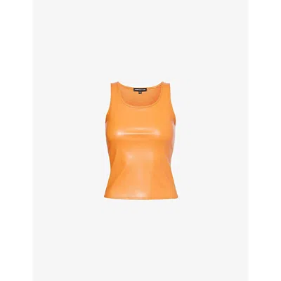 Cowboys Of Habit Womens Sleeveless Flared Faux-leather Top Orange