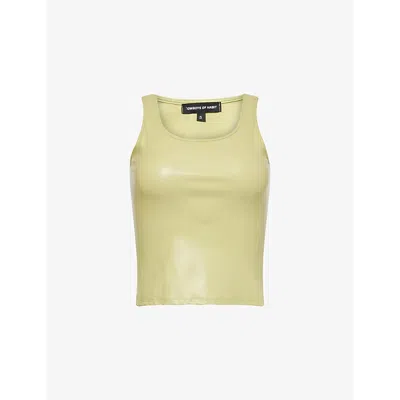 Cowboys Of Habit Womens  Sleeveless Round-neck Faux-leather Top In Sage