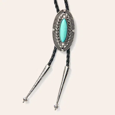 Cowgirl Con Andwest Antiqued Ride Along Turquoise & Rope Bolo Tie In Blue