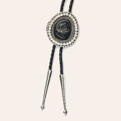 Cowgirl Con Andwest Antiqued Silver Black Stone & Rope Bolo Tie In Multi