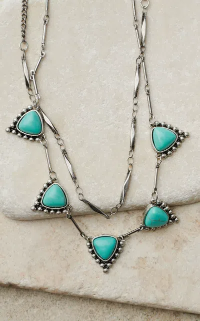 Cowgirl Con Cowboy Confetti Silver & Turquoise Stone Double Strand Necklace In Blue