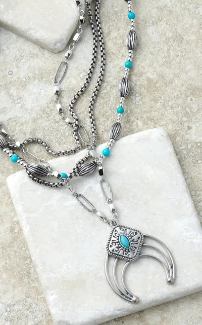 Cowgirl Con Fetti 4 Strand Silver & Turquoise Accent Squash Blossom You Got Me Necklace In Multi