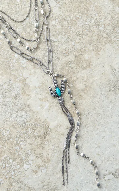 Cowgirl Con Fetti 4 Strand Silver Cactus & Chain Desert Rain Necklace