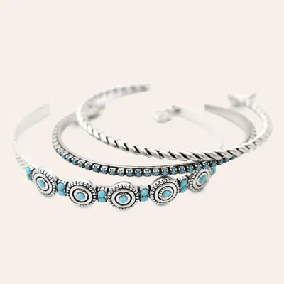 Cowgirl Con Fetti All About You Silver-tone & Turquoise Concho Three-piece Cuff Bracelet Set