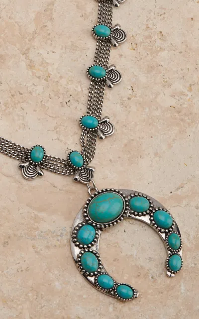 Cowgirl Con Fetti Cleos Catch Silver Multi Chain With Turquoise Squash Blossoms Necklace In Blue