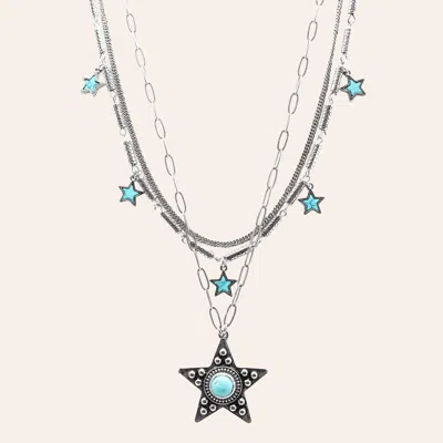 Cowgirl Con Fetti Confetti Crush Silver & Turquoise Star Necklace In Blue