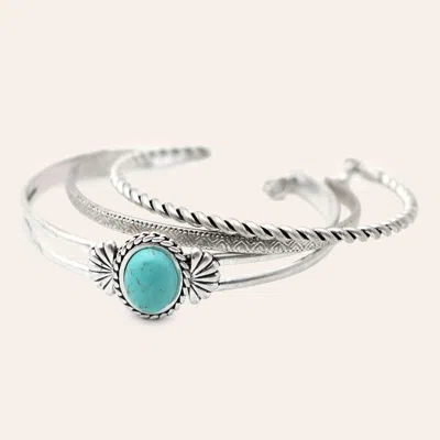Cowgirl Con Fetti Confident Cutie Silver-tone & Turquoise Stone Three-piece Cuff Bracelet Set