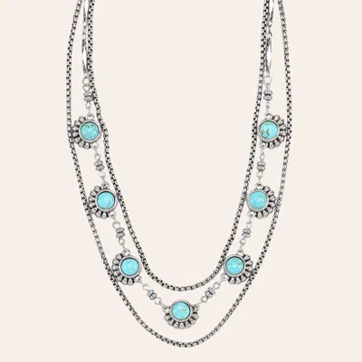 Cowgirl Con Fetti Dripping In Western Silver & Turquoise Concho Necklace In Blue