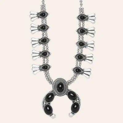 Cowgirl Con Fetti Roam Wild Silver & Black Squash Blossom Necklace In Brown