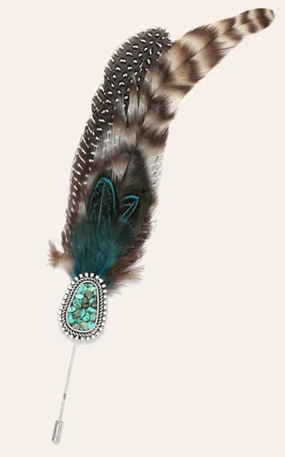 Cowgirl Con Fetti Silver Feather & Turquoise Sunset Rain Hat Pin In Multi