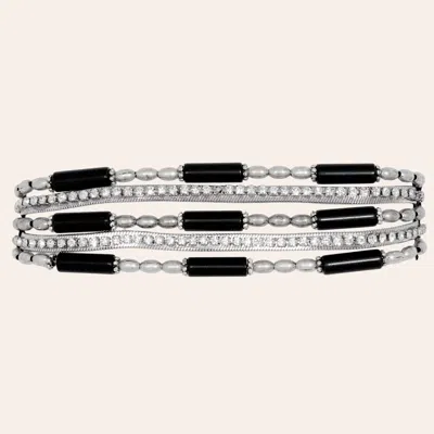 Cowgirl Con Fetti Simple Bliss Black Jasper & Silver Rhinestone Cuff Bracelet
