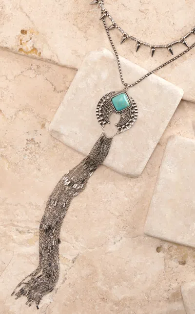 Cowgirl Con Fetti Women's Style Twist Silver Double Chain With Crescent Pendant Necklace