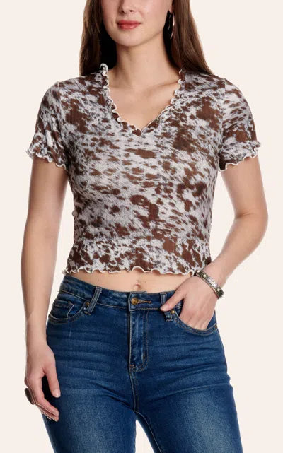 Cowgirl Hardwar E Women's Brown Cowhide Print Cropped Top
