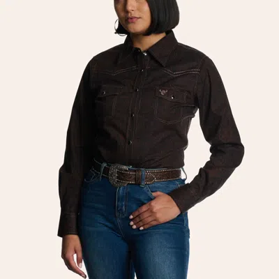 Cowgirl Hardwar E Women's Brown Tooled Floral Print Long Sleeve Pearl Snap Western Shirt
